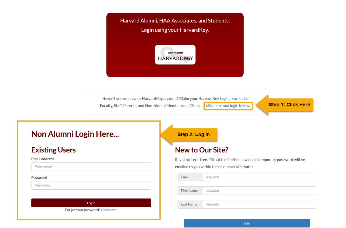 Step 1 A - Log in for non-HarvardKey users